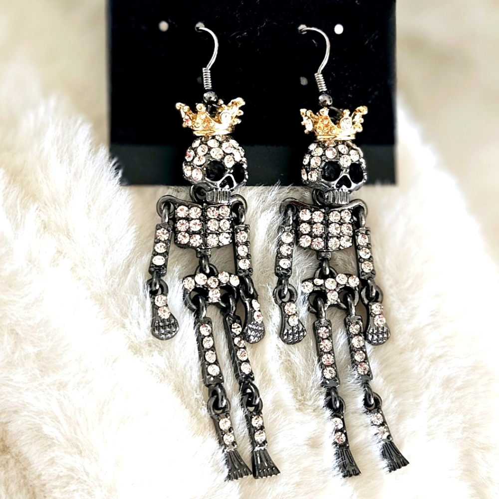 💀 Halloween Bling Skeleton Dangle Earrings